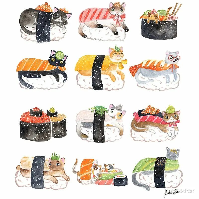 Освоение позвоночными животными суши. Коты и суши. Суши кот. Котик суши. Иллюстрации животных суши.