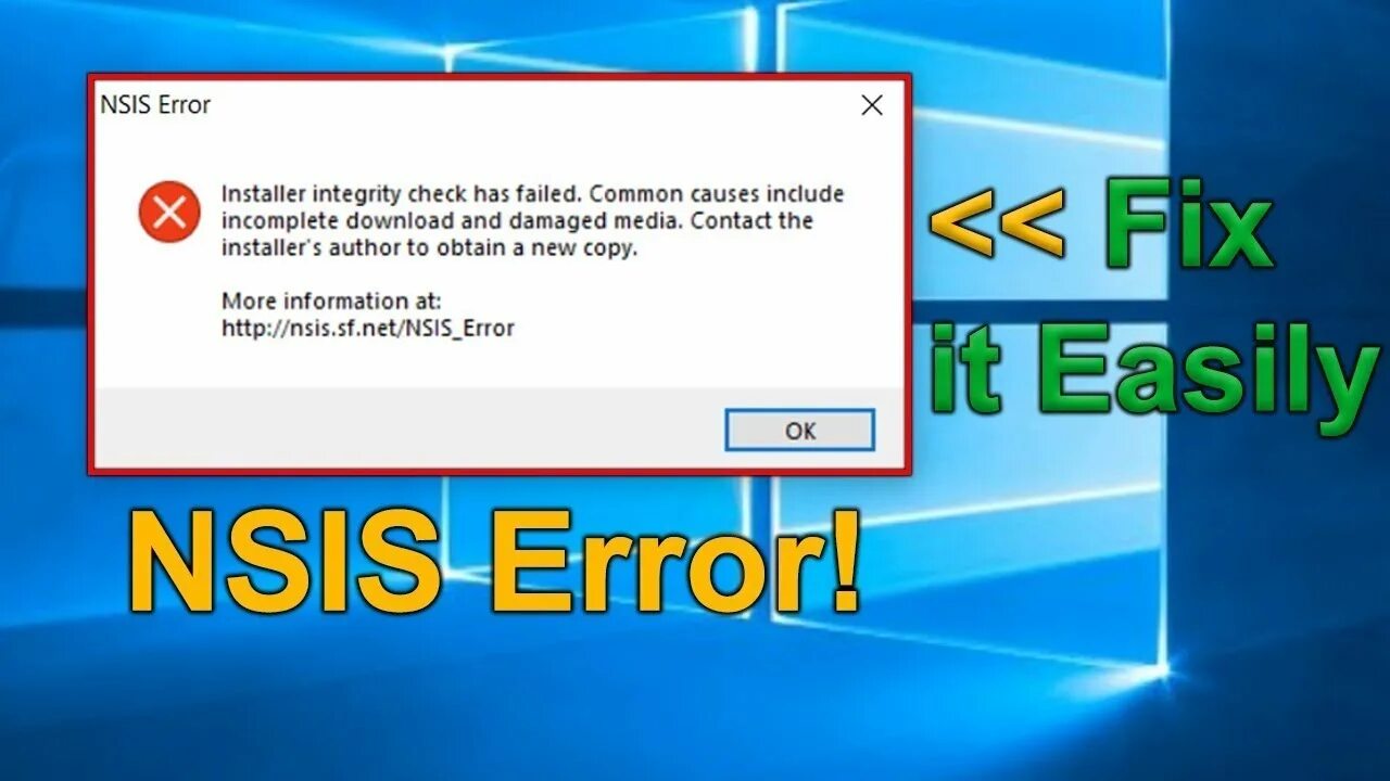 Installer check failed. Ошибка nsis. нсис. installation error. installer integrity check has failed как исправить.