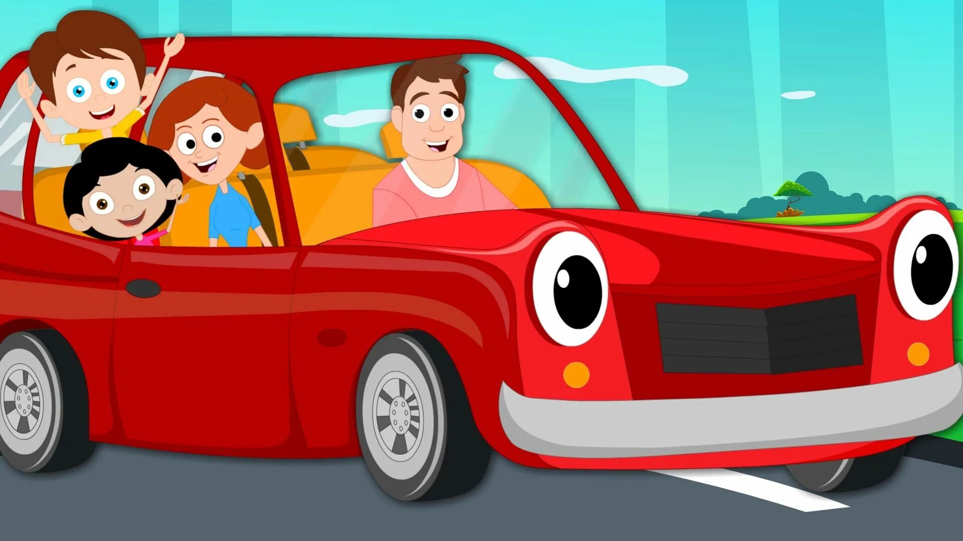 I get work by car. Путешествие на автомобиле. мультяшная машина люди. car cartoon.