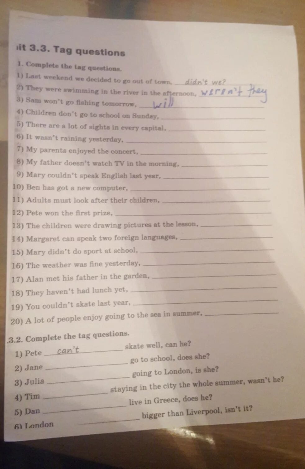 3 complete the question tags. Must tag question. 3.3.1. complete the tag questions. 1) last weekend. complete the tag questions. 3.3.2.complete the tag questions ответы.