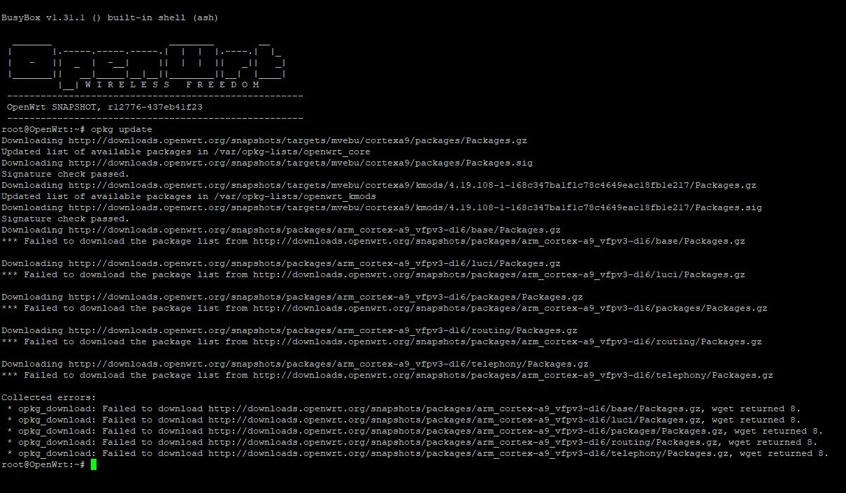 Build failed with error code 1. Opkg update. Opkg. Opkg ipset.