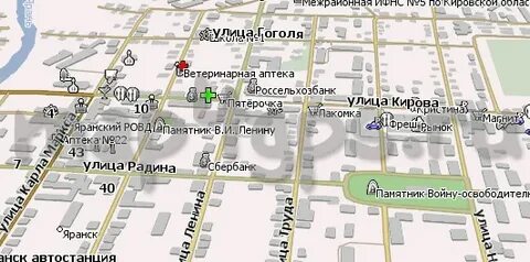 Карта яранска с улицами и домами
