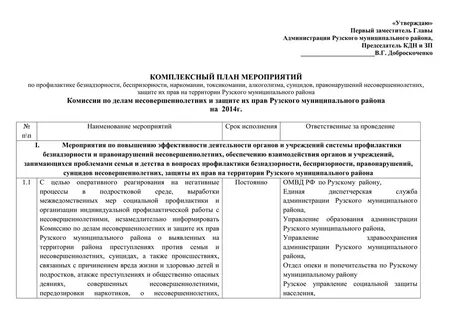 План мероприятий по профилактике безнадзорности и правонарушений