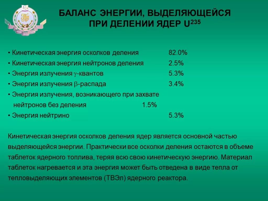 Кинетическая энергия осколков деления. Баланс энергии. Энергия деления. Кинетическая энергия нейтрона. Кинетическая энергия осколков ядер