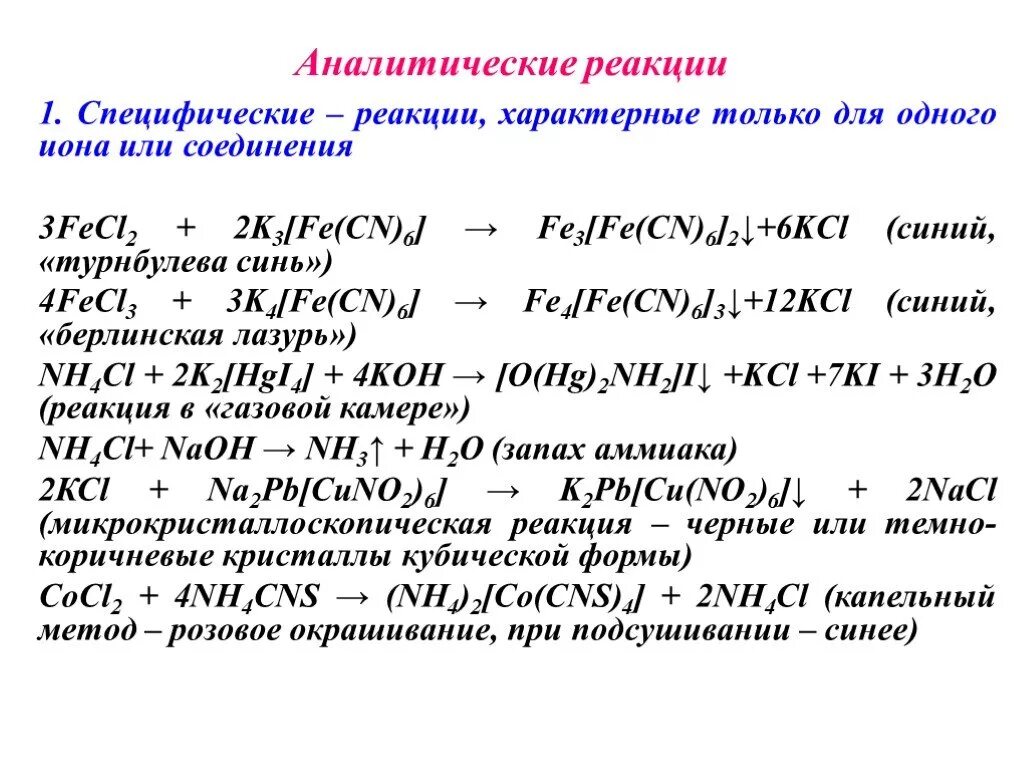 Характерные реакции ионов