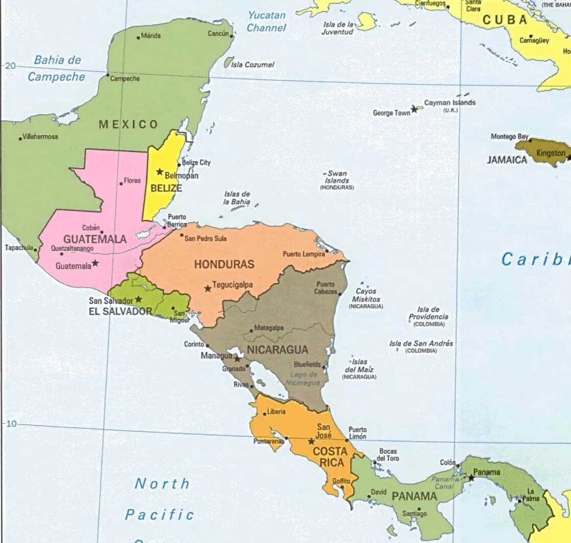 Центральная америка какие страны. Центральная Америка на карте Америки. Мексика и Центральная Америка на карте. Политическая карта центральной Америки. Полит карта центральной Америки.