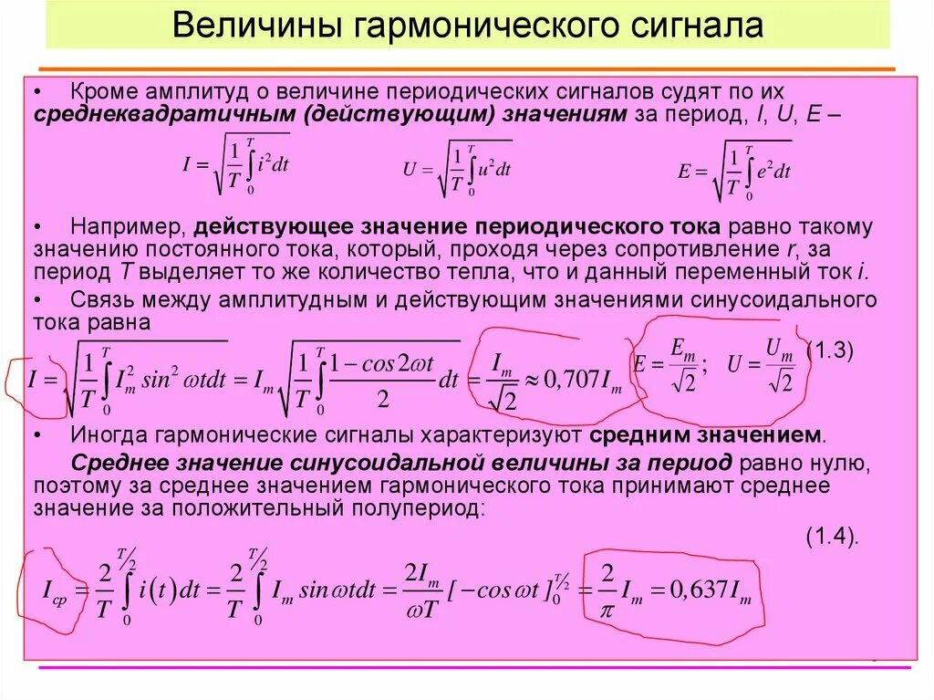 Среднее значение тока амплитудное значение
