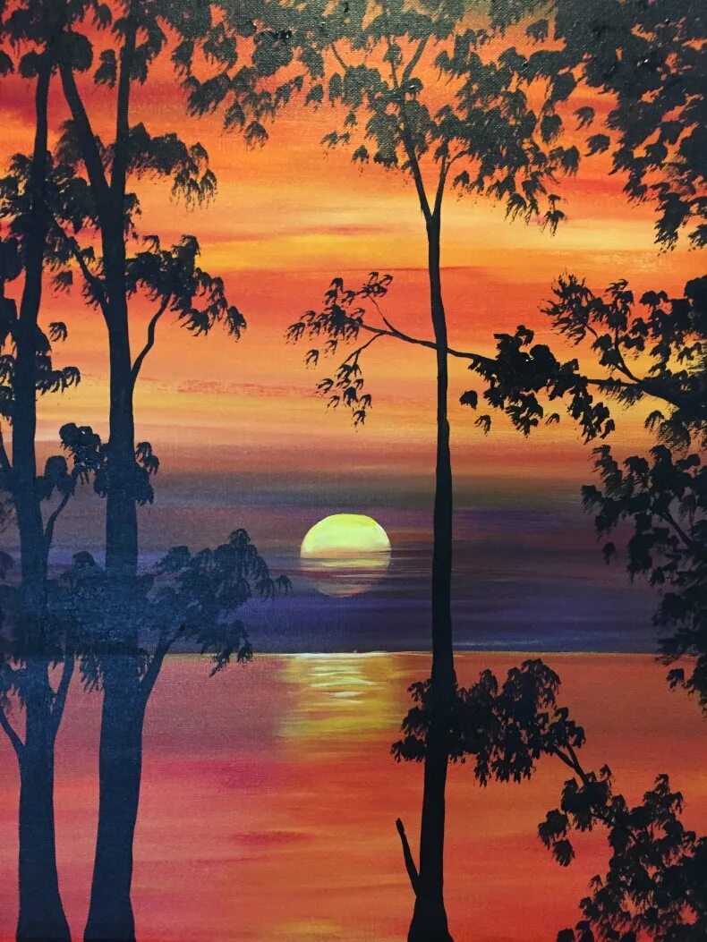 Рисунок природы гуашью. Живопись "закат на Рейне" Кокоек. Пейзаж гуашью. Пейзаж акрилом. Романтический пейзаж.
