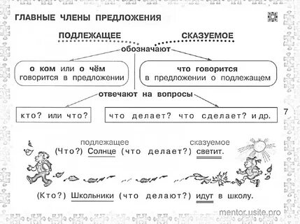 Раскраска Главные члены предложения: подлежащее и сказуемое. Подлежащее обознача