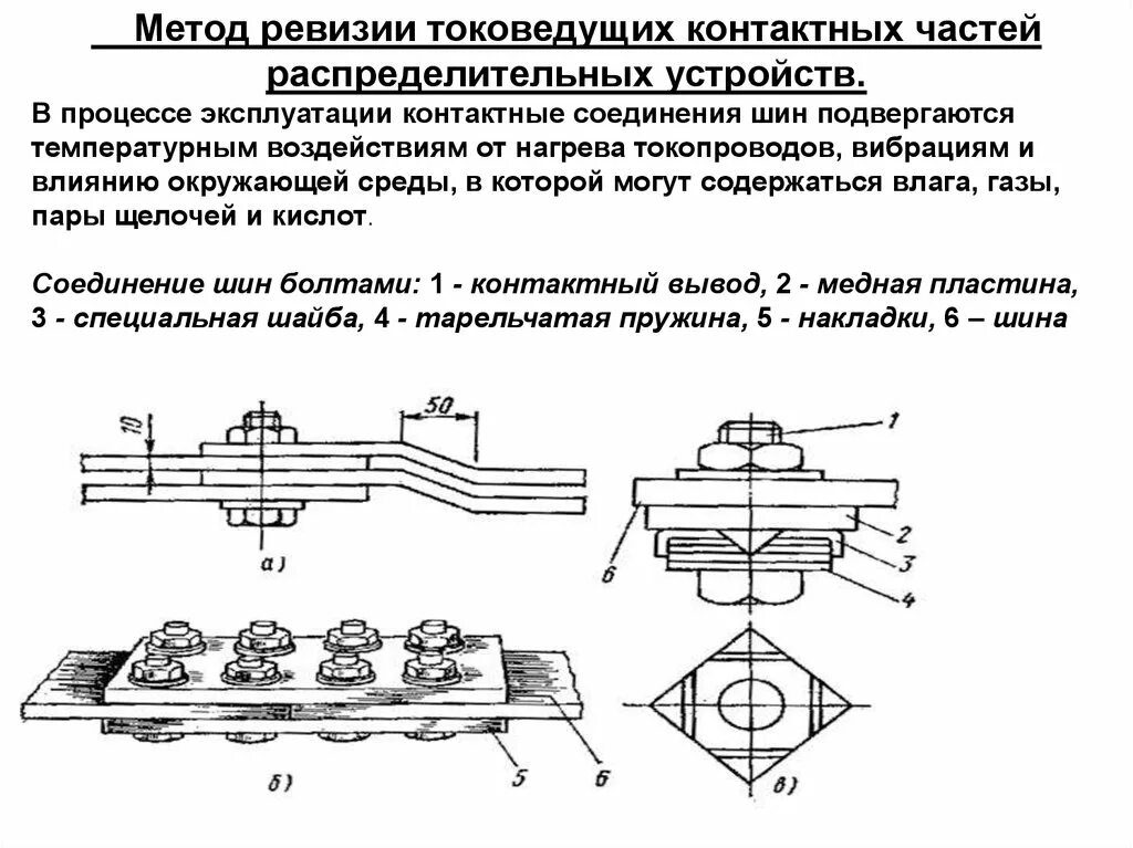 Контактные соединения шин. Цилиндрические соединители токоведущих шин. • Ревизия болтовых контактных соединений. Способы технологии контактных соединений.