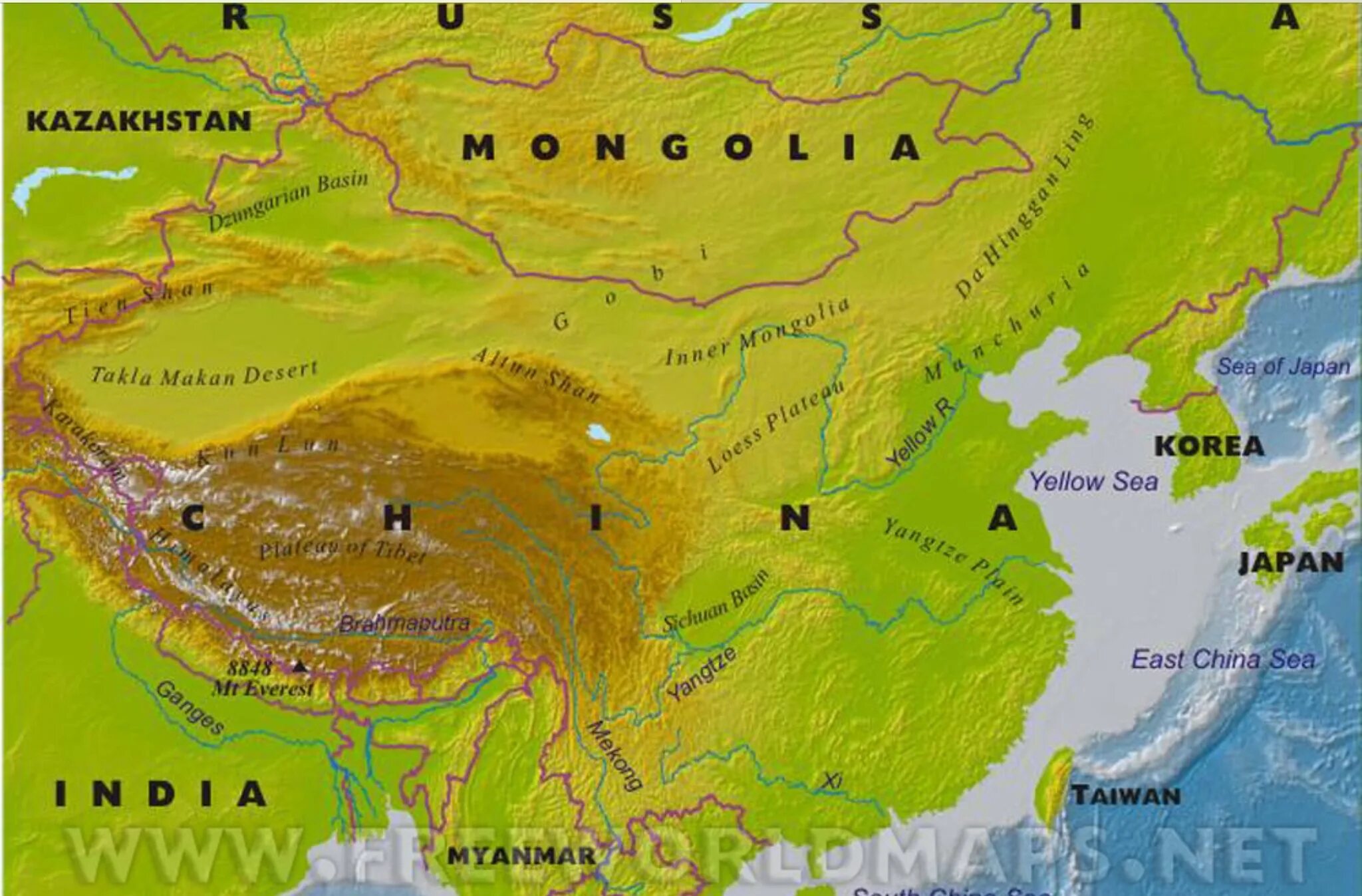 Великое китайское плоскогорье на карте