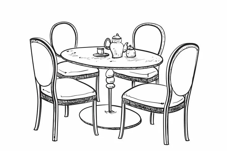 Раскраска стол для детей распечатать Table and Chairs Färbung Seite Kostenlose druckbare Malvorlagen für Kinder