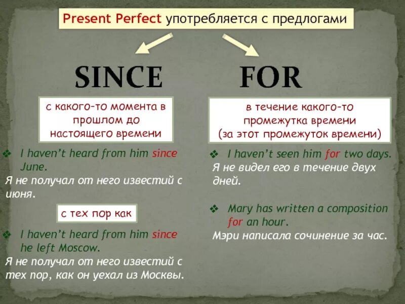 For или since present perfect. Present perfect since for правило. Since for present perfect. Употребление since и for в present perfect.