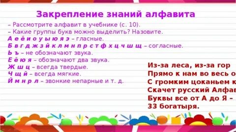 Урок обобщение знаний о буквах русский алфавит