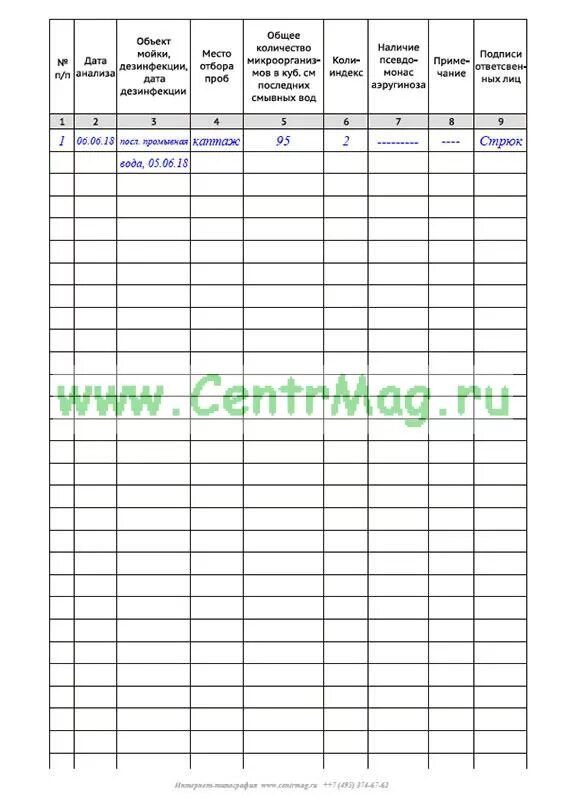 Журнал дезинфекции образец заполнения