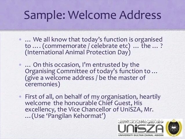 Parent email. Tan sri wan zulkiflee wan ariffin. Welcome speech. Give a welcome speech\. Salute speech.