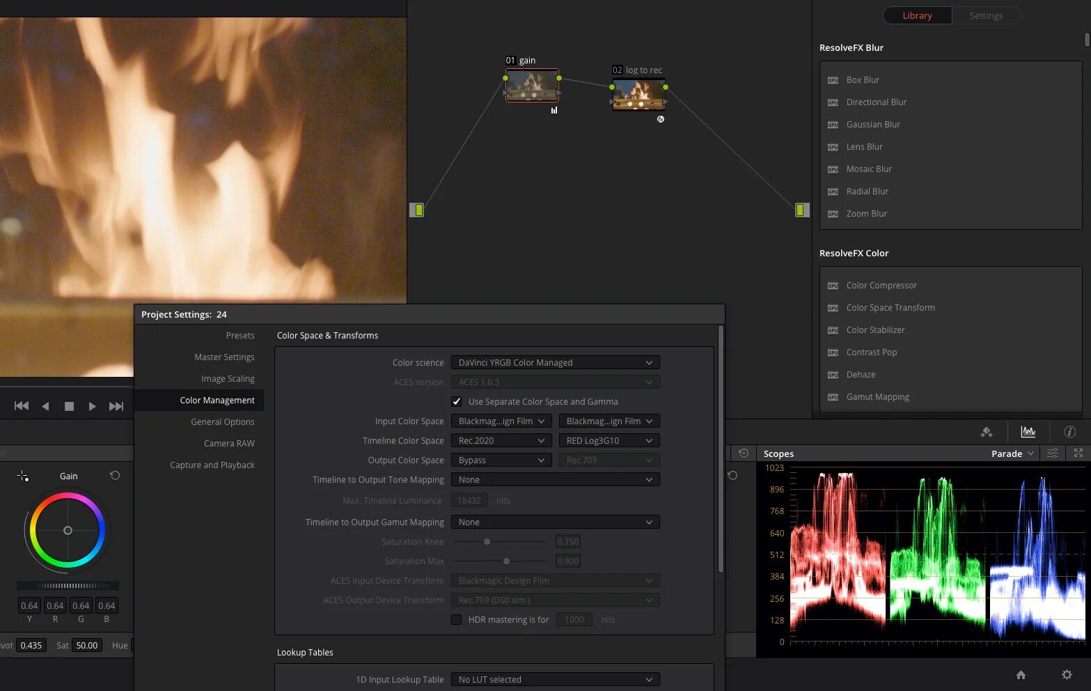 Color output. Матрица blackmagic. фильтр матрицы blackmagic. davinci resolve color space transform.