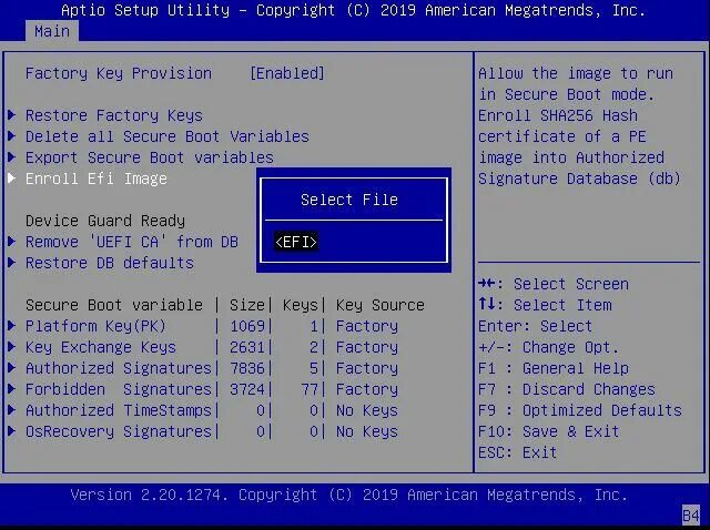 Restore factory keys