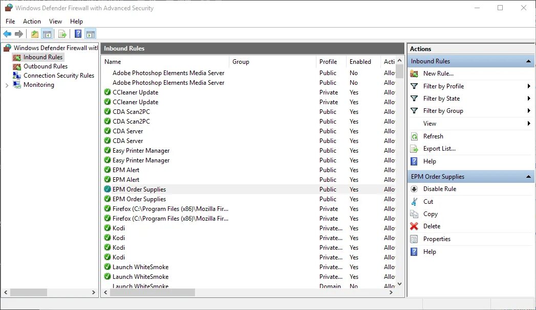 Windows firewall rules. Ips межсетевой экран. windows defender firewall.