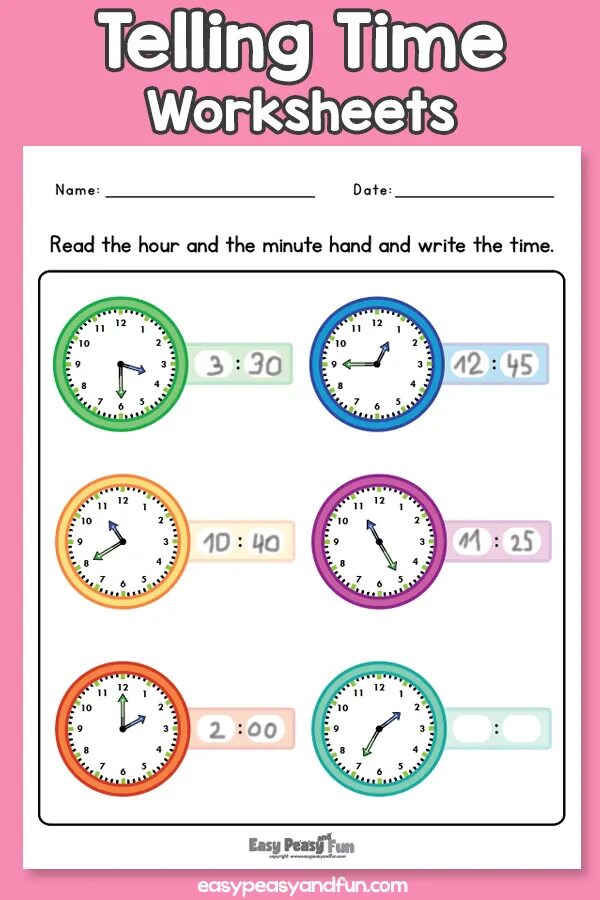 Telling the time worksheet