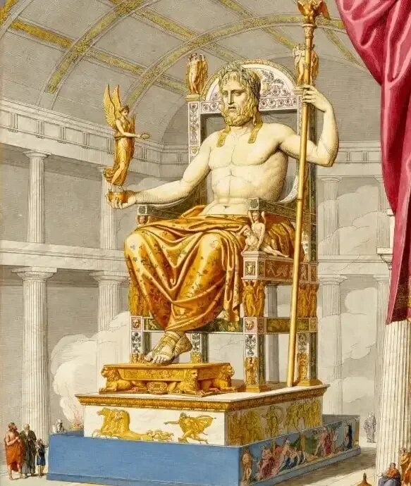 Статуя Зевса в Олимпии семь чудес света. Кефалиния статуя Зевса. Статуя Зевса 2022. Статуя Зевса сейчас.