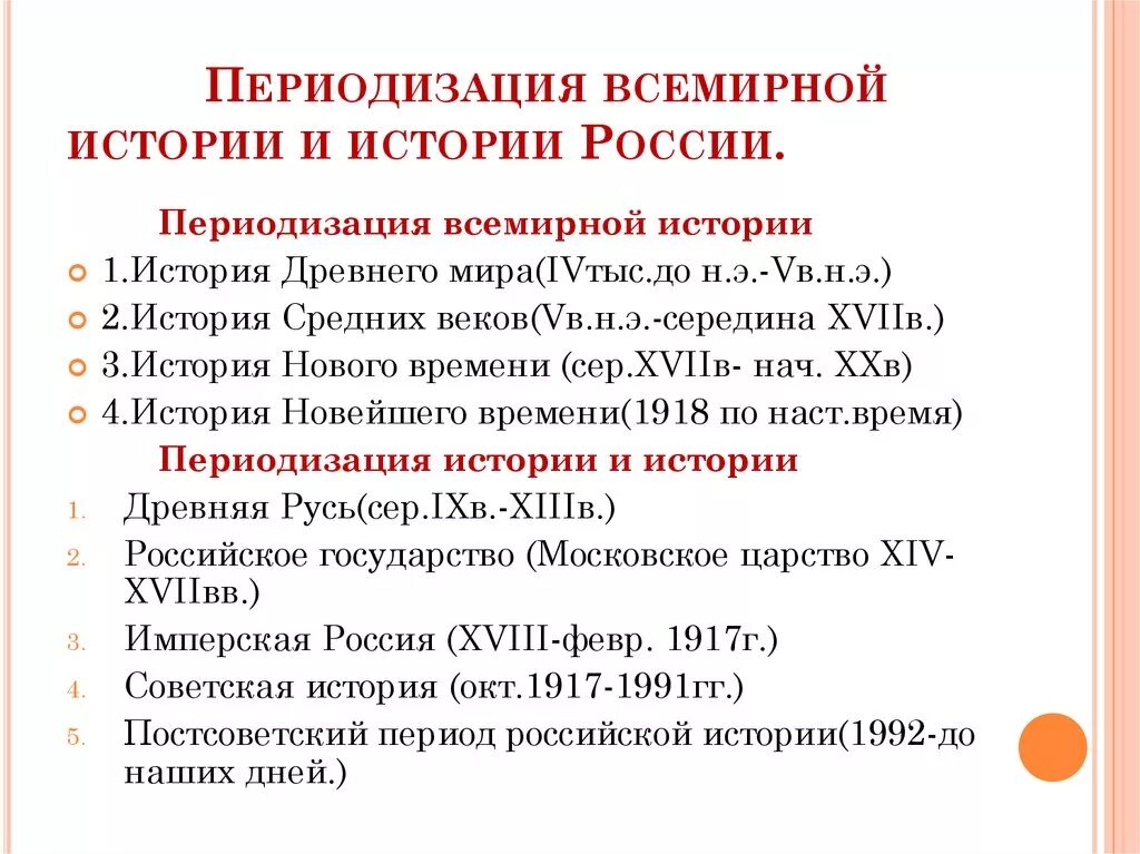 Все периоды россии. Периодизация мировой истории и истории России. Периодизация всеобщей и Отечественной истории. Переодирезация истории Росси. Периодизация мирово истории.