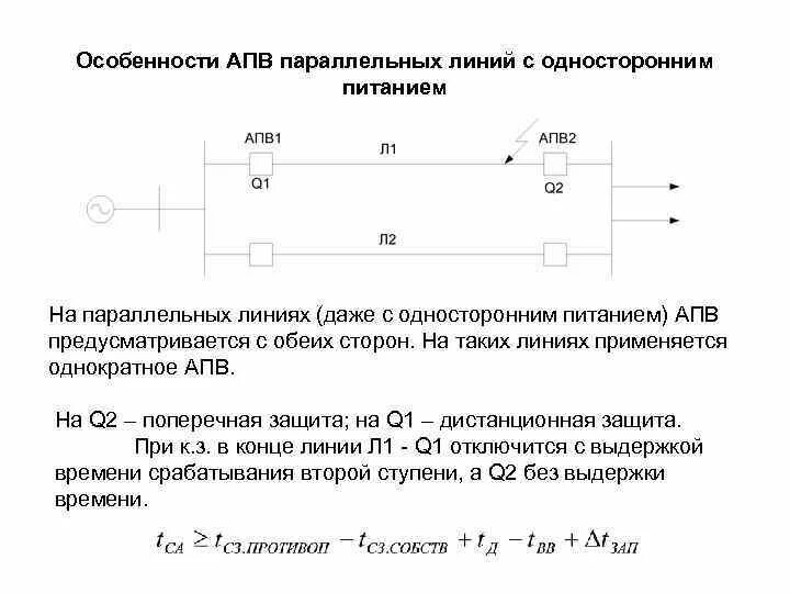 Включай линии. Схема апв линии с односторонним питанием. апв релейная защита. схема автоматического повторного включения апв. апв линий с двусторонним питанием.