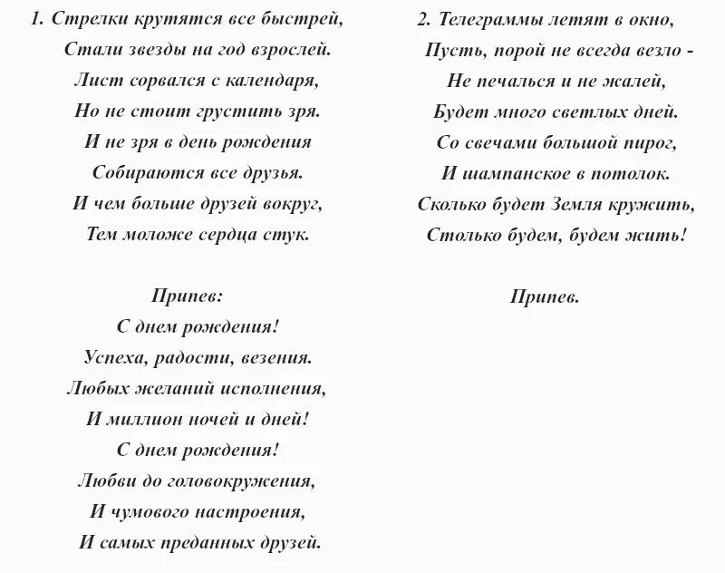 Песня поздравление с днем рождения слова