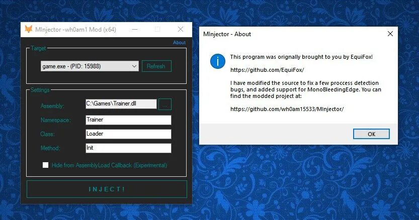 Net yandbtm fmode inject url. Dll injector 1.2. monobleedingedge что это. injector dll. sim injector github.