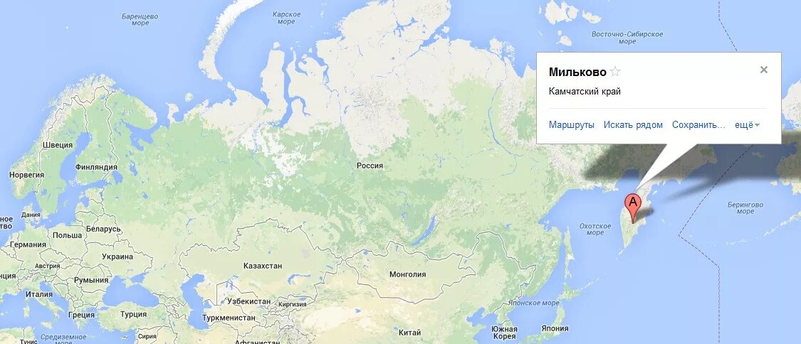 Мильково на карте Камчатки. Петропавловск-Камчатский на карте России.