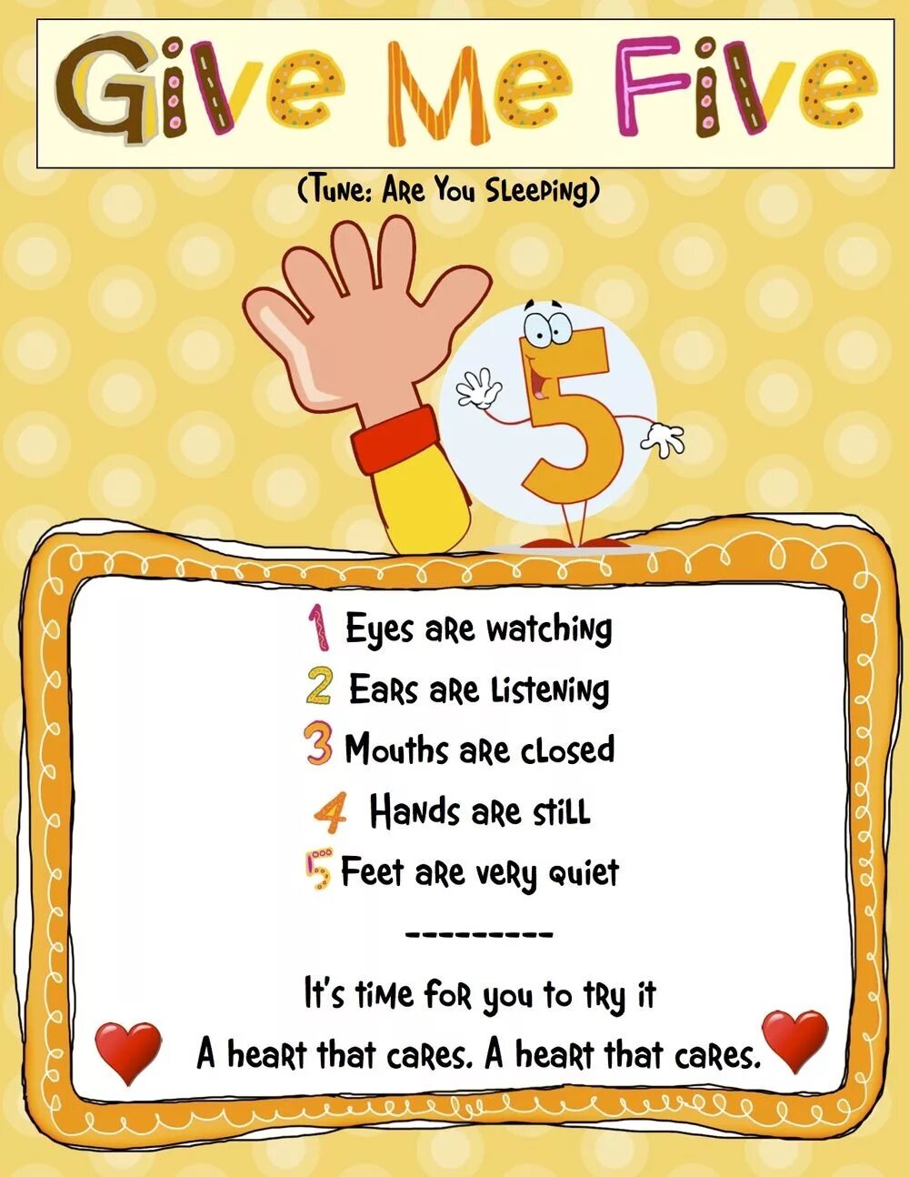 Were listened. Give me Five. Are Listening. Classroom Rules for Kids. Classroom Rules Kindergarten Chant.