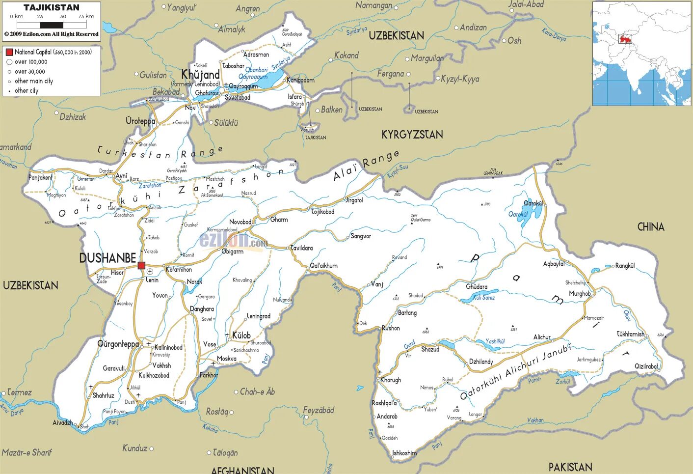 Карта Таджикистана с городами. Подробная карта Таджикистана. Ката дорог тпджикистиана. Автодороги Таджикистана карта.