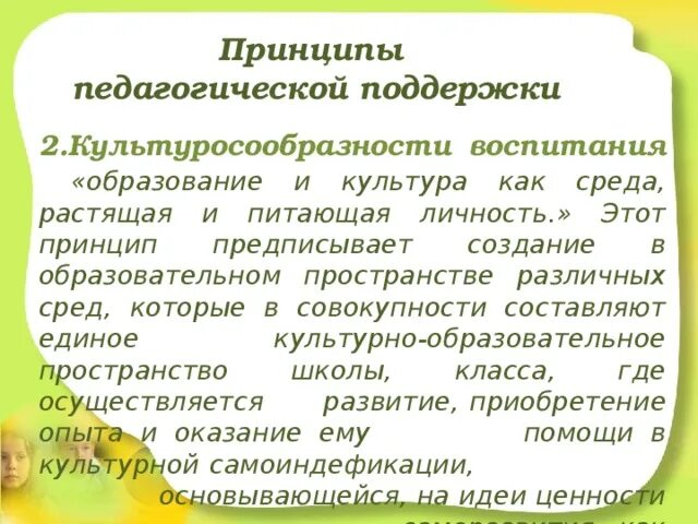 Принцип культуросообразности в педагогике. Принципы педагогической помощи. Культуросообразность образовательной среды это. Принцип культуросообразности образования педагогика.