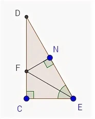 В прямоугольном треугольнике DCE С прямым углом. Прямоугольника треугольника DCE С прямым углом c. Прямоугольный треугольник DCE С прямым углом с проведена биссектриса EF. В прямоугольном тряу треугольнике DCE С прямым углом с.