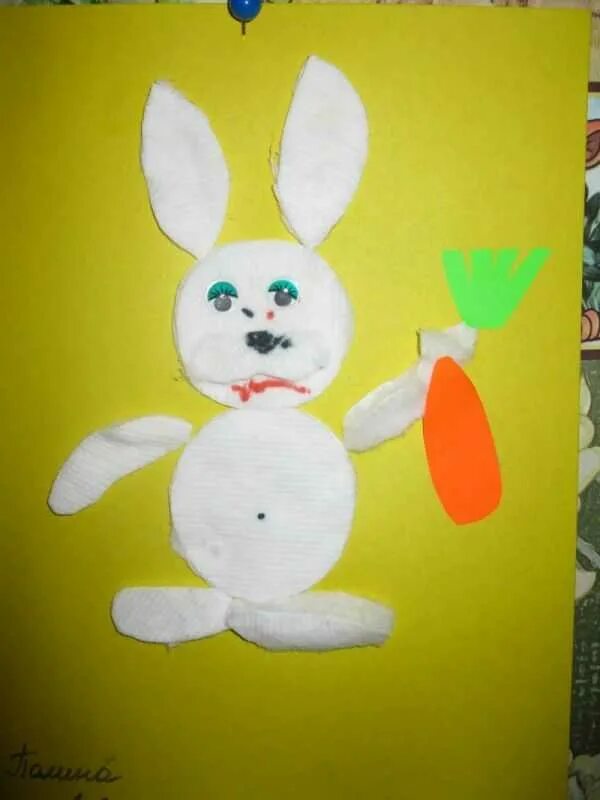 Зайчик из ватных дисков. Заяц из ватных дисков. зайчик из ватного диска. поделка зайчик из ватных дисков. заяц из ватных дисков своими руками.
