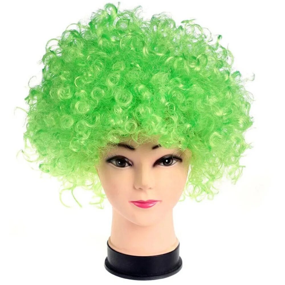 Зеленые кудрявые волосы. Клоунский парик. Парик кудрявый салатовый. Голова для парика.