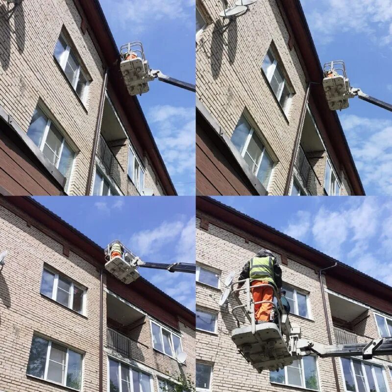 улицы россии. падение с высоты первая помощь. асфальтщик. мбу жку дубна. водосточные трубы на многоквартирном доме.