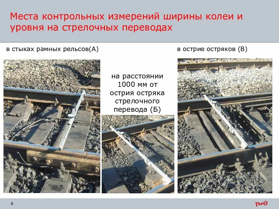 Какая ширина колеи допускается на стрелочных переводах. Стык рамного рельса. места контрольных измерений ширины колеи на стрелочном переводе. ширина колеи в острие остряков. стык рамного рельса стрелочного.