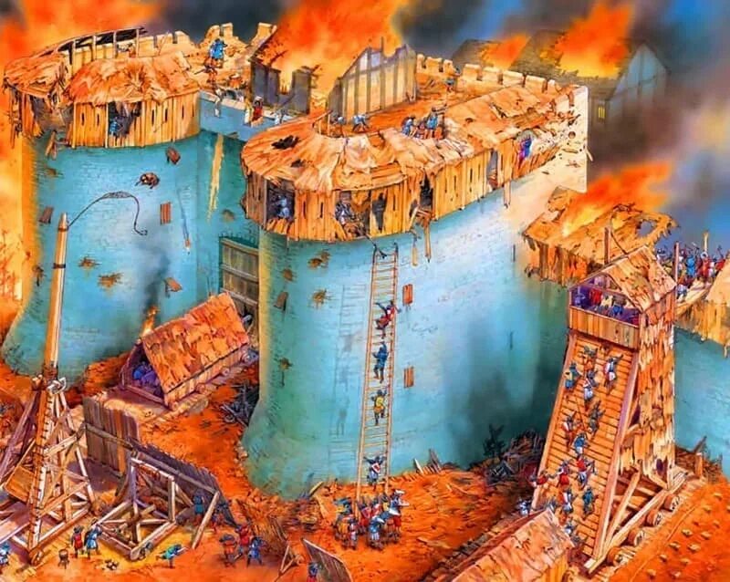 Штурм средневекового замка. Башня донжон. Штурм замка средневекового донжон. Осадные башни македонии. Осада каркассона 1209.