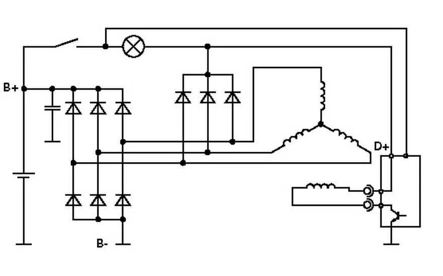 Генератор зарядка аккумулятора автомобиля. Генератор гг273в1-3.03 схема подключения. Схема подключения автомобильного генератора 12 вольт. Схема соединения генератора в автомобиле. Схема генератора с дополнительными диодами.