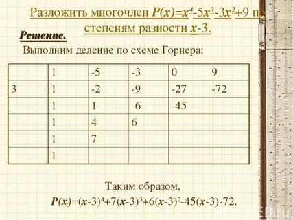 Уравнения высших степеней схема горнера