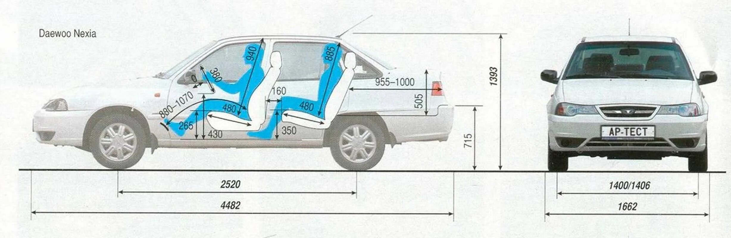 Характеристики салона автомобилей. Габариты Daewoo Nexia n150. Daewoo Nexia 2 размер кузова. Габариты Нексия н150. Daewoo Nexia 1 габариты.