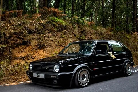 Скачать обои Volkswagen, Front, Black, Golf, Stance, GOlf Mk2, раздел volkswagen