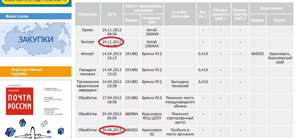 За сколько приходит посылка