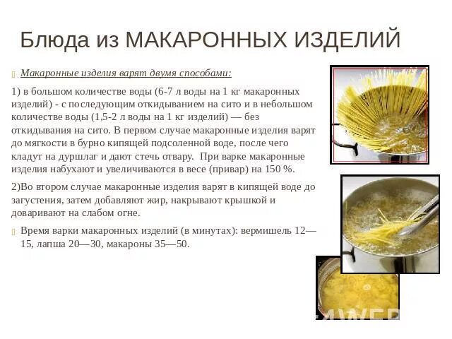 Технологическая карта приготовления блюд из макаронных изделий "Макаронные изделия" Коррекционная школа Презентации 7 класс