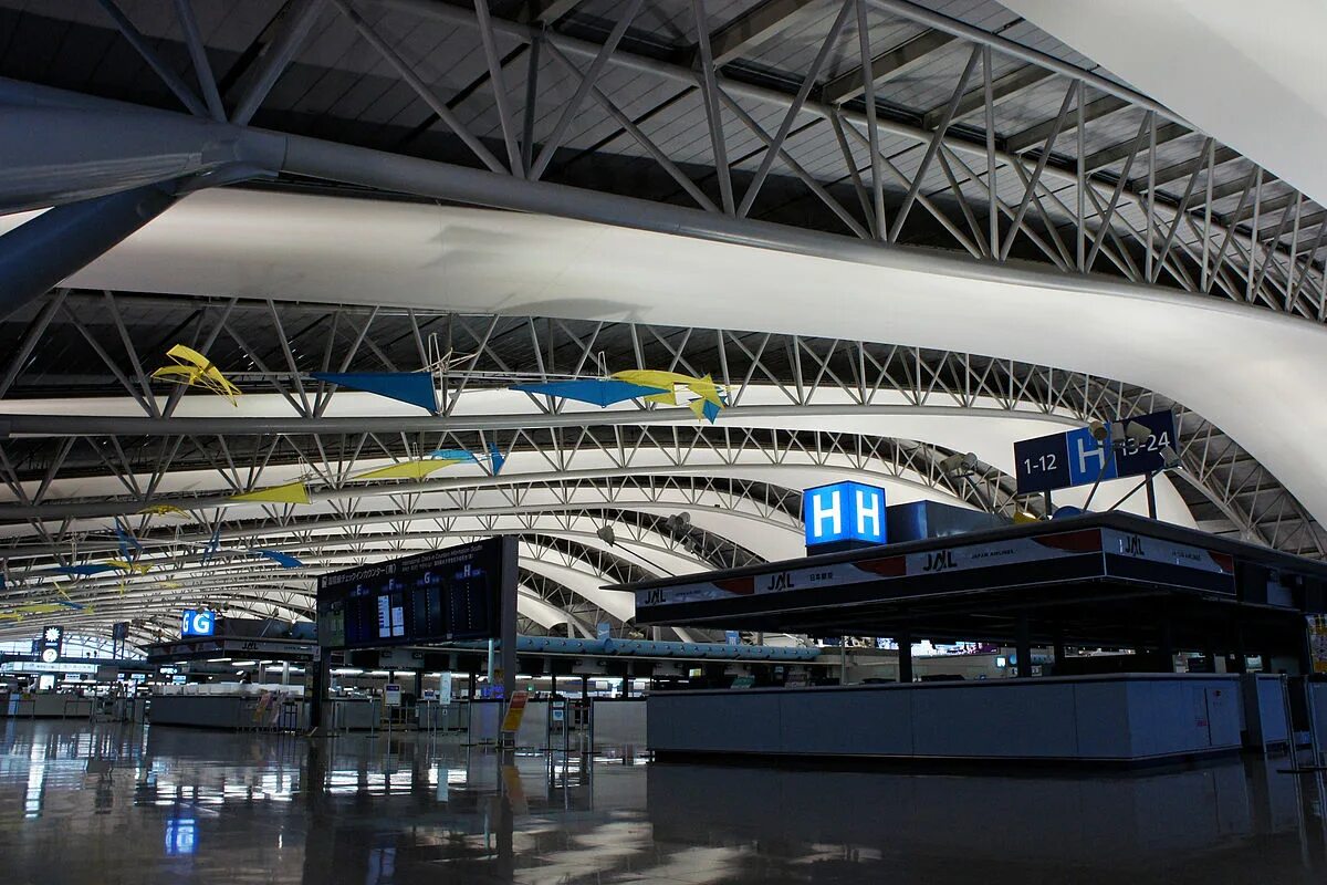 Renzo Piano's Kansai International Airport was built on an artificial island thr
