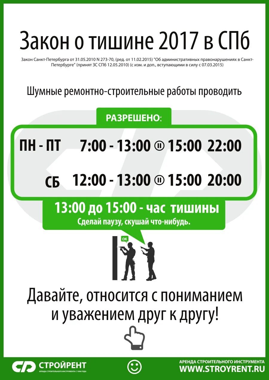 Закон о тишине в Санкт-Петербурге. Шумные работы в жилых домах. Закон о ремонтных работах. Регламент шумных работ в жилом доме.