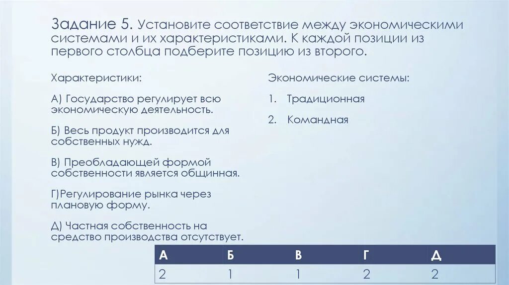 Соответствие между экономическими категориями. Установите соответствие между категориями и характеристиками работ. Установите соответствие между типами рынка и характеристики. Установить соответствие моделей экономических систем.