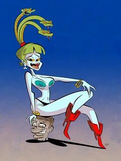 themrock, duzer, gravedale high, blue skin, boots, breasts, earrings, fangs...