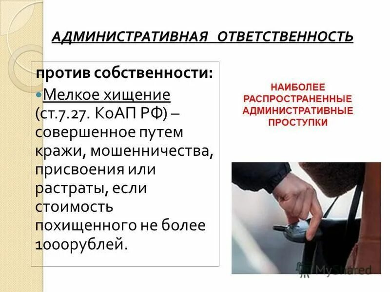 Административная ответственность общества с ограниченной ответственностью. Ответственность за мелкое хищение. Вид юридической ответственности за кражу. Уголовная и административная ответственность за кражи. Ответственность несовершеннолетних за кражи и мелкие хищения.